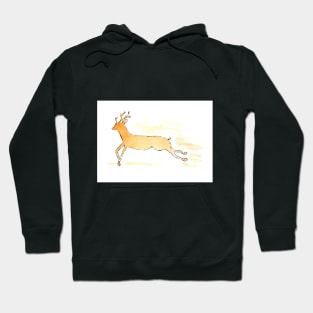 Reindeer in motion, animal portrait. Watercolor illustration on a winter theme, congratulations Hoodie